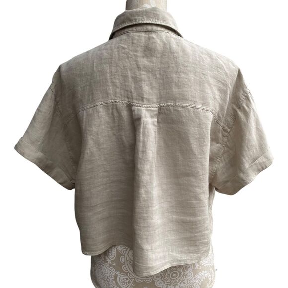 Zara US Size Large L flax beige Cropped 100% Linen Boxy Oversize Lagenlook lagum - Picture 2 of 12